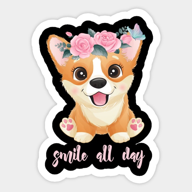 cute little corgi with flowers tshirt Sticker by Tshirt lover 1